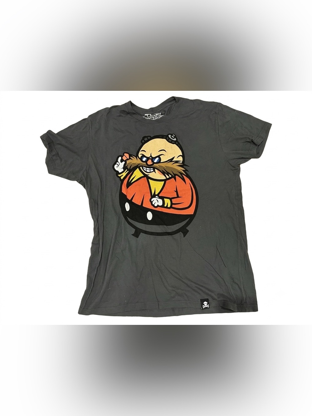 Johnny Cupcakes Dr Eggman Shirt Mens L Large Sonic Hedgehog Dr Robotnik Grey Tee